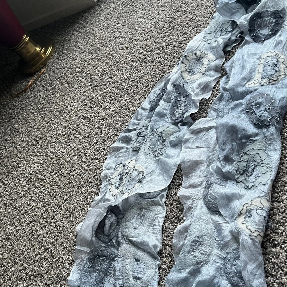 AIDA handmade scarf  Textured Gray Abstract Circle Scarf silk and wool